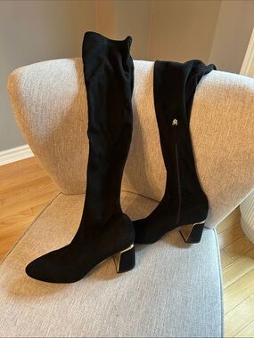 Zara Women's Black Over-the-Knee Block Heel Boots (Size 40)